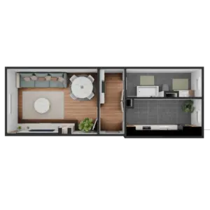 3D Modell einer möblierte 1 Zimmer Wohnung
