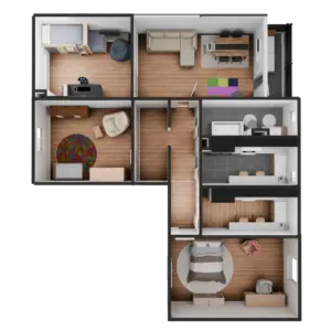 3D Modell einer möblierte 5 Zimmer Wohnung